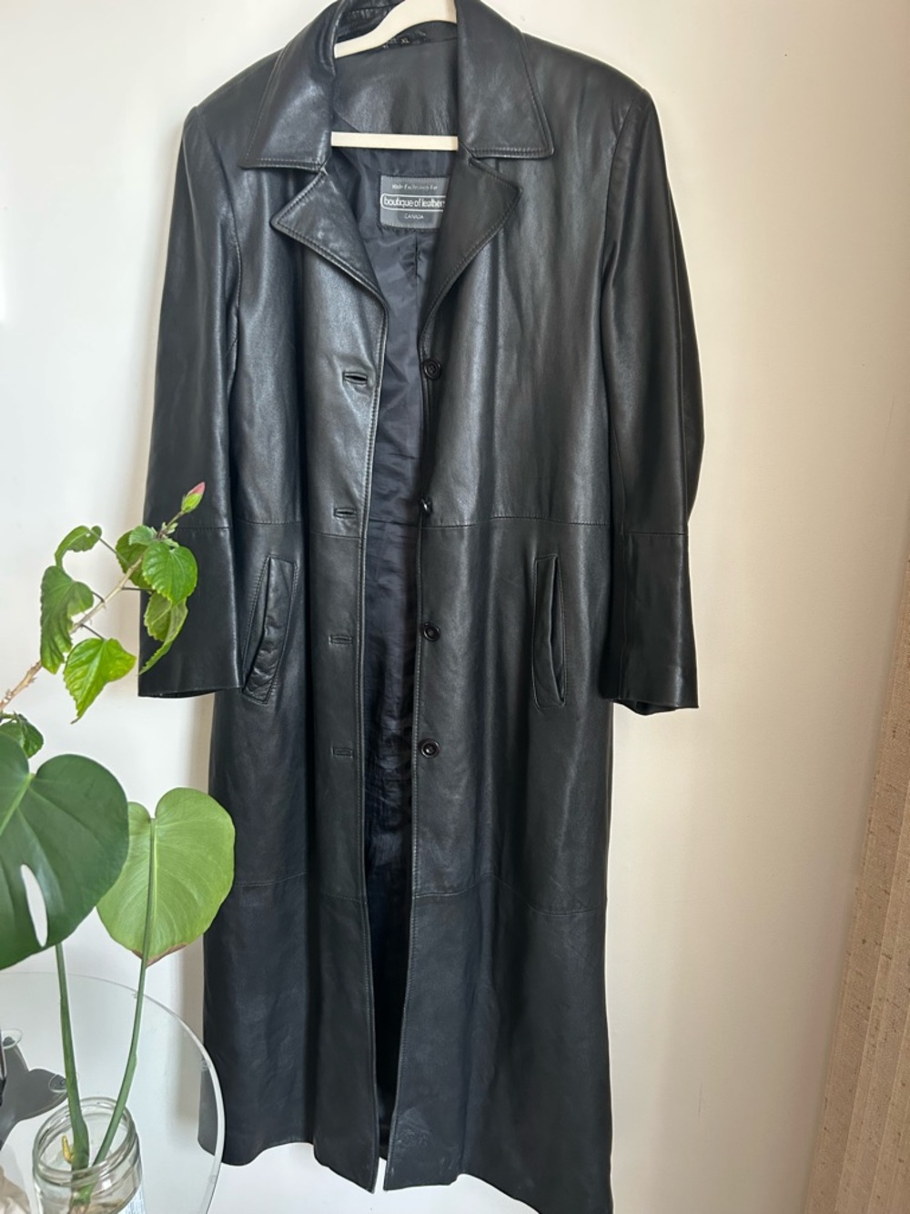 Genuine Leather Long Black Coat - Vintage Style